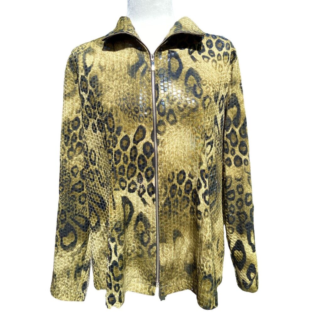 Exclusively Misook Light Jacket Animal Print Scales Multicolor Full Zip Large